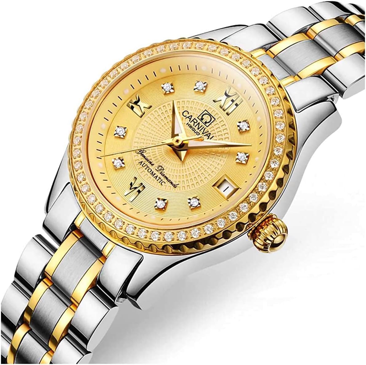 BESTKANG Luxury Watches Automatic Women's 50M Waterproof Calendar Stainless Steel Mechanical Watch Self Winding