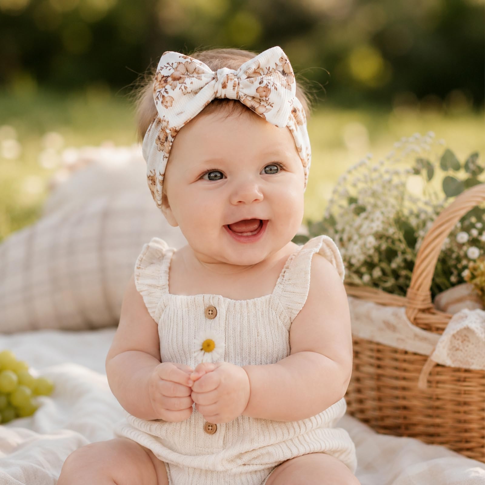 1 Pezzo Fiocco Stampato per Capelli Neonata – Fascia in Cotone Elasticizzato, Per Circonferenza Testa 36-40cm, Morbido Copricapo per 0-3 Anni, Ideale per Uso Quotidiano e Foto