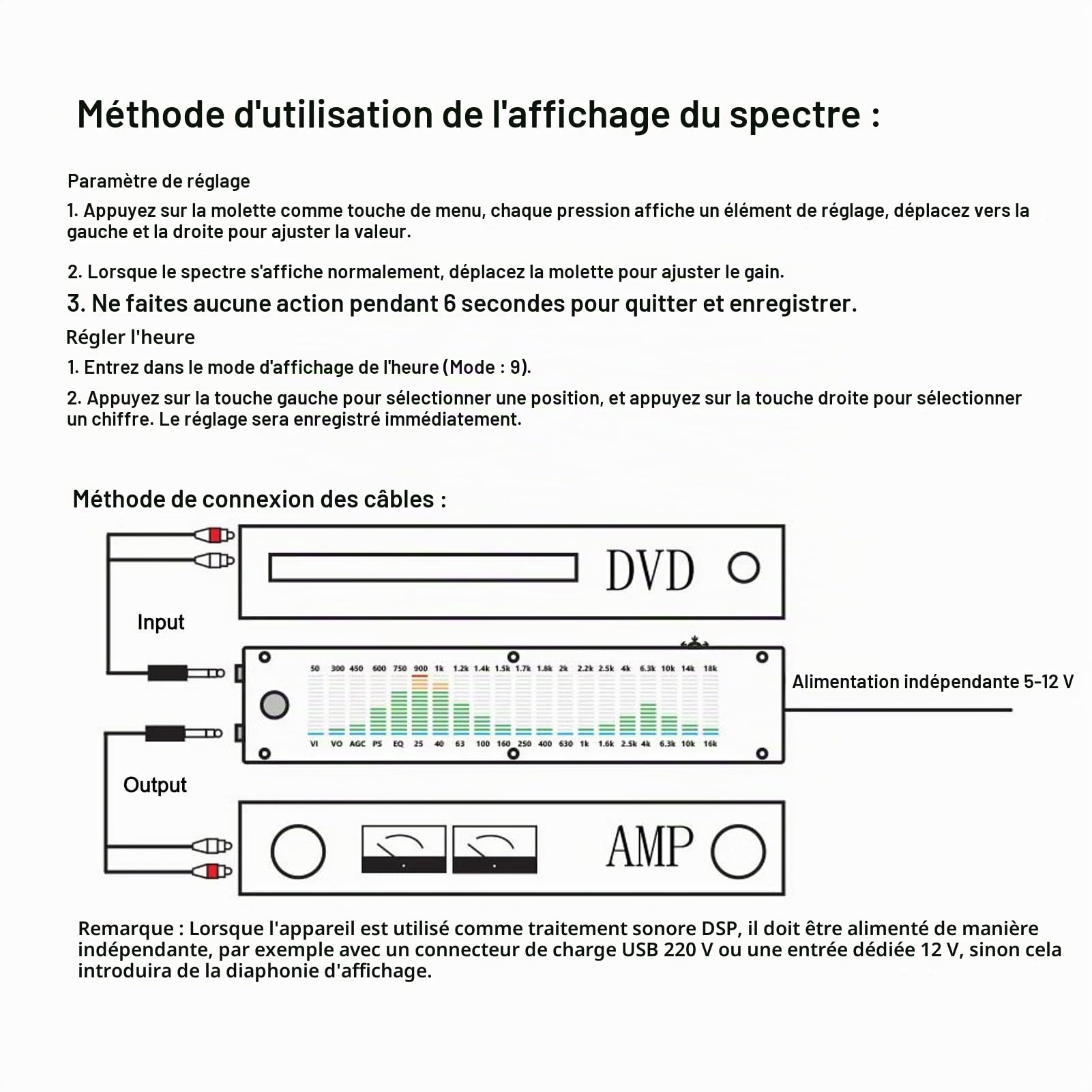 Égaliseur Numérique, Analyseur de Audio, égaliseur Audio Double Canal 15 Bandes, égaliseur Graphique Stéréo Égaliseur Stéréo