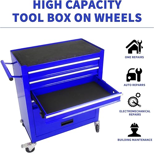Miniatura 6 de Carrito de herramientas con ruedas de 24.4 pulgadas, caja de herramientas rodante con 4 cajones, cajones con cerradura para garaje, almacén, taller