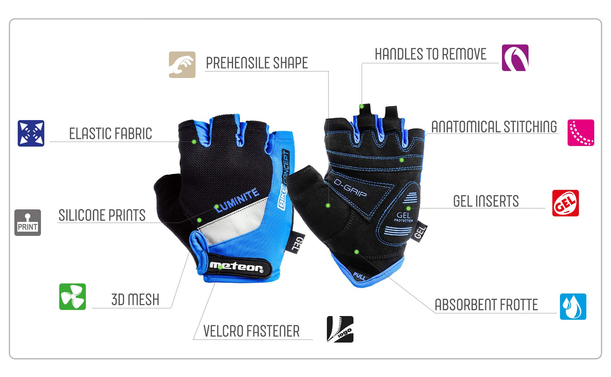 Meteor Guantes Bicicleta MTB BMX Sin Dedos para Niños Juventud Mujer Hombre GX