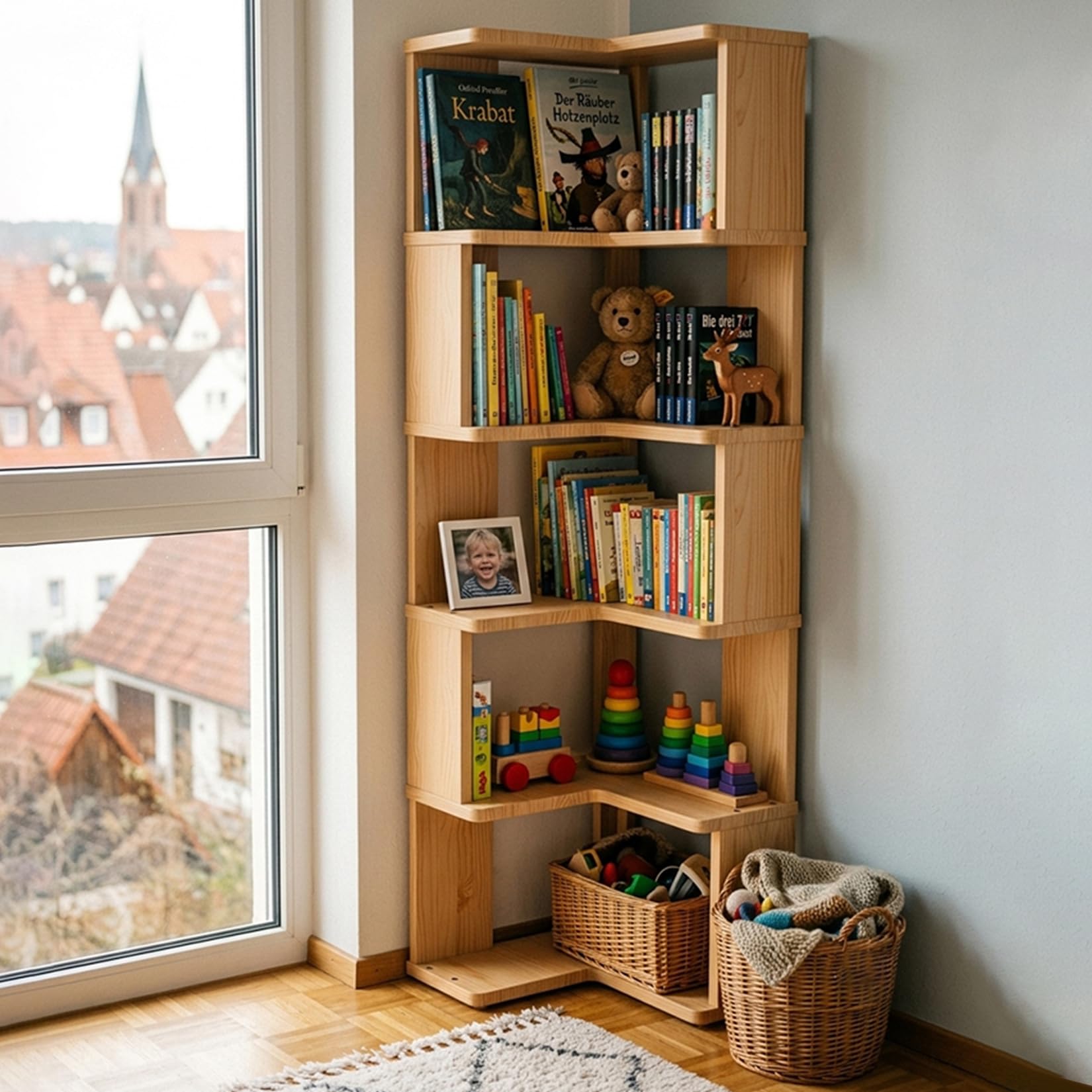 Eckregal Bücherregal aus Massivholz 5 Ebenen Platzsparend Wohnzimmer