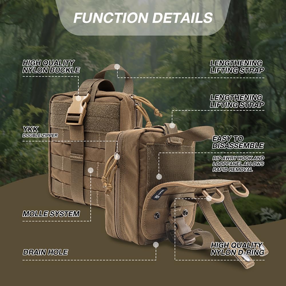 TSPRO Poche IFAK Molle Vide, Sac Médical Tactique Utilitaire pour Outdoor | Système Rip-Away, Poche Filet Amovible Zippée, Organisateur IFAK, Pochette EMT, Sac MOLLE pour Outdoor/Camping