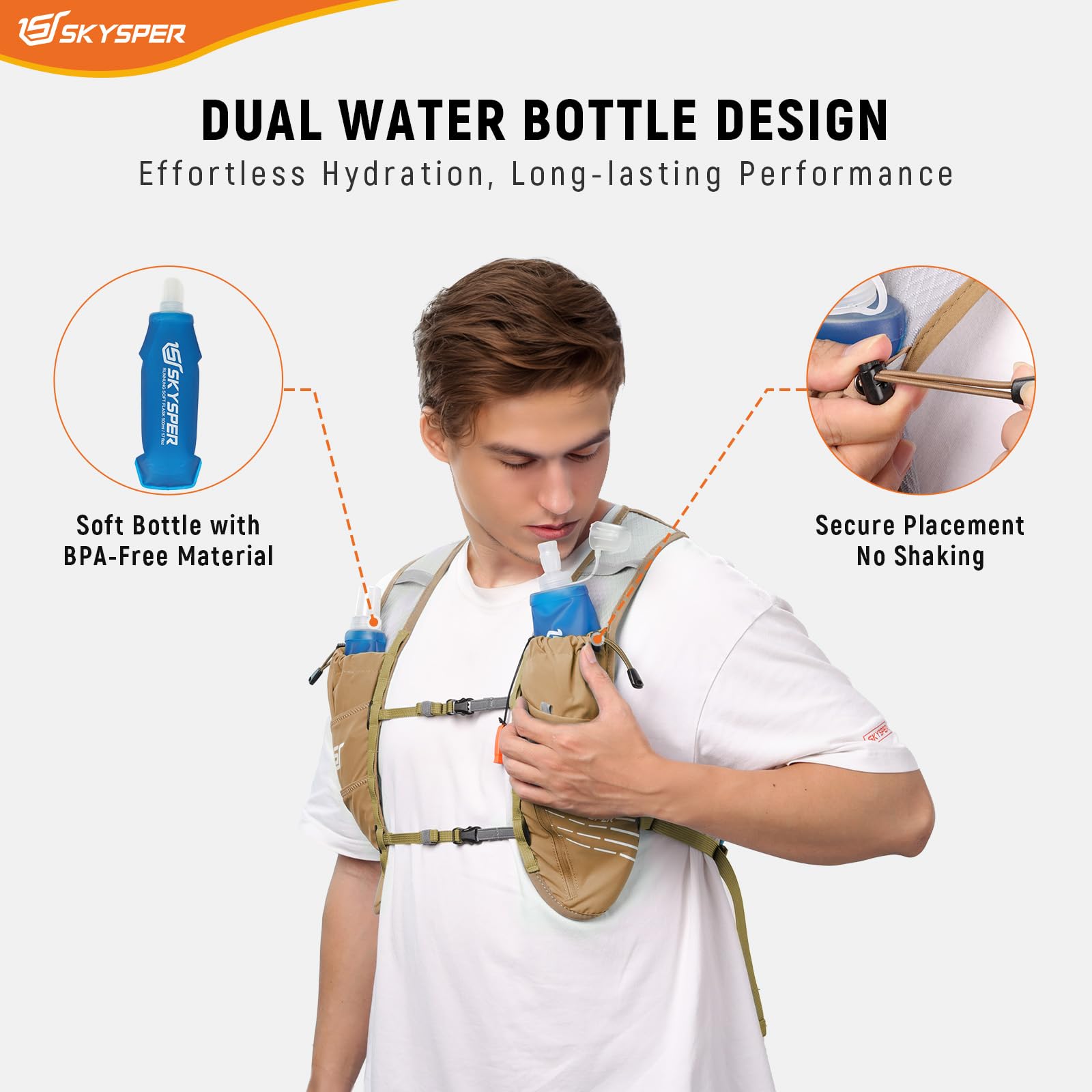 SKYSPER Kamizelka do biegania, 12 l, plecak do picia z 2 miękkimi butelkami, 500 ml, plecak do biegania, trailrunningu, kamizelka do biegania, wędrówek, maratonu, dla kobiet i mężczyzn