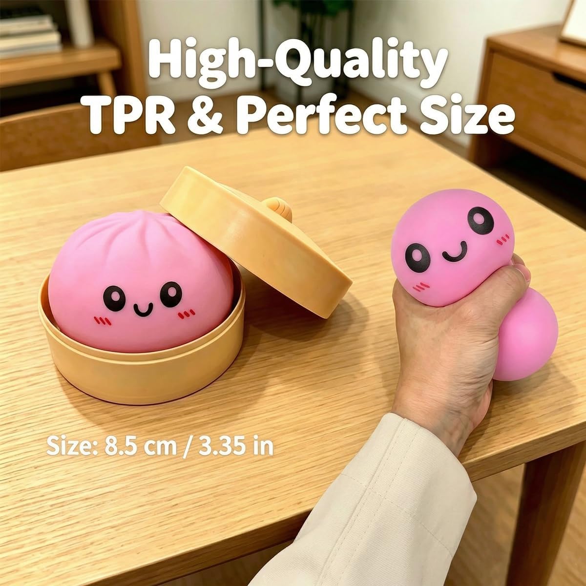 2PCS Dumpling Squishies Stress Balls,Colorful Squeeze Dough Ball Fidget Sensory Toys,Stretchy Hand Desk Toy with Food Steamer for Stress Relief Gift,Pink&Green
