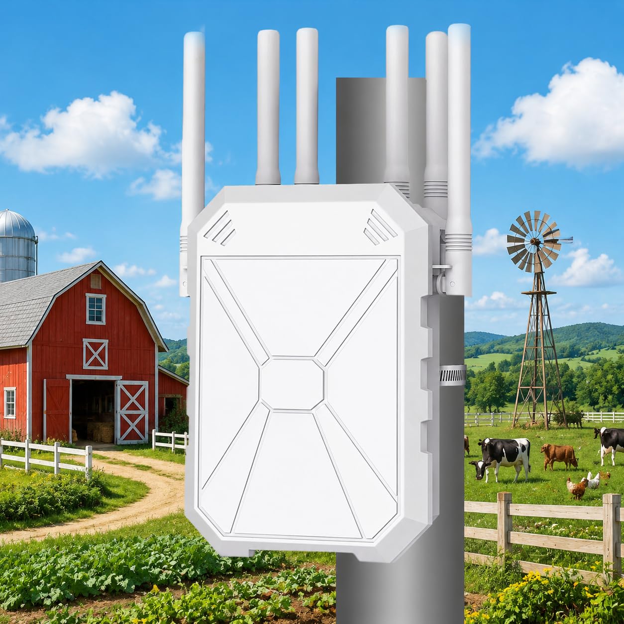 AX1800 Ripetitore WiFi da Esterno WiFi 6, Range Extender Outdoor Dual Band 1800Mbps con PoE, IP67 Waterproof, 6 Antenne ad Alto Guadagno, Access Point/Repetitore/Router, per Giardino Camper
