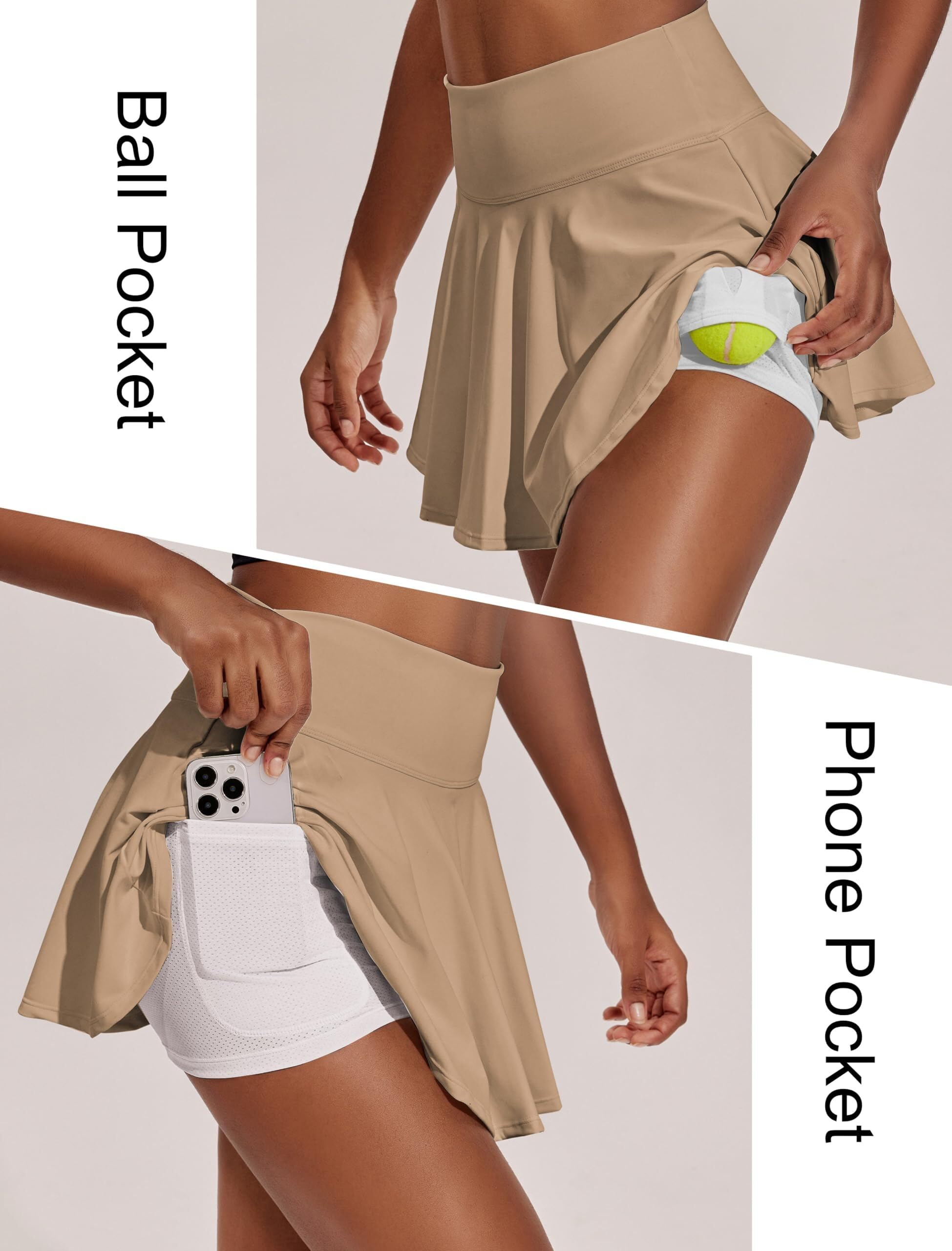 PINSPARK para Mujer Falda pantalón de Tenis Plisada Falda de Golf de Cintura Alta con Pantalones Cortos Interiores Falda Plisada Minifalda Deportiva Falda para Correr y Entrenar