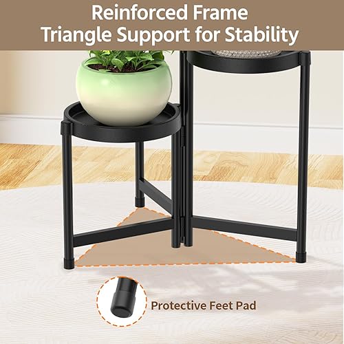 Miniatura 5 de LASZOLA Soporte plegable de 3 niveles para plantas de interior para múltiples macetas grandes, estante ajustable alto y resistente con estantería de
