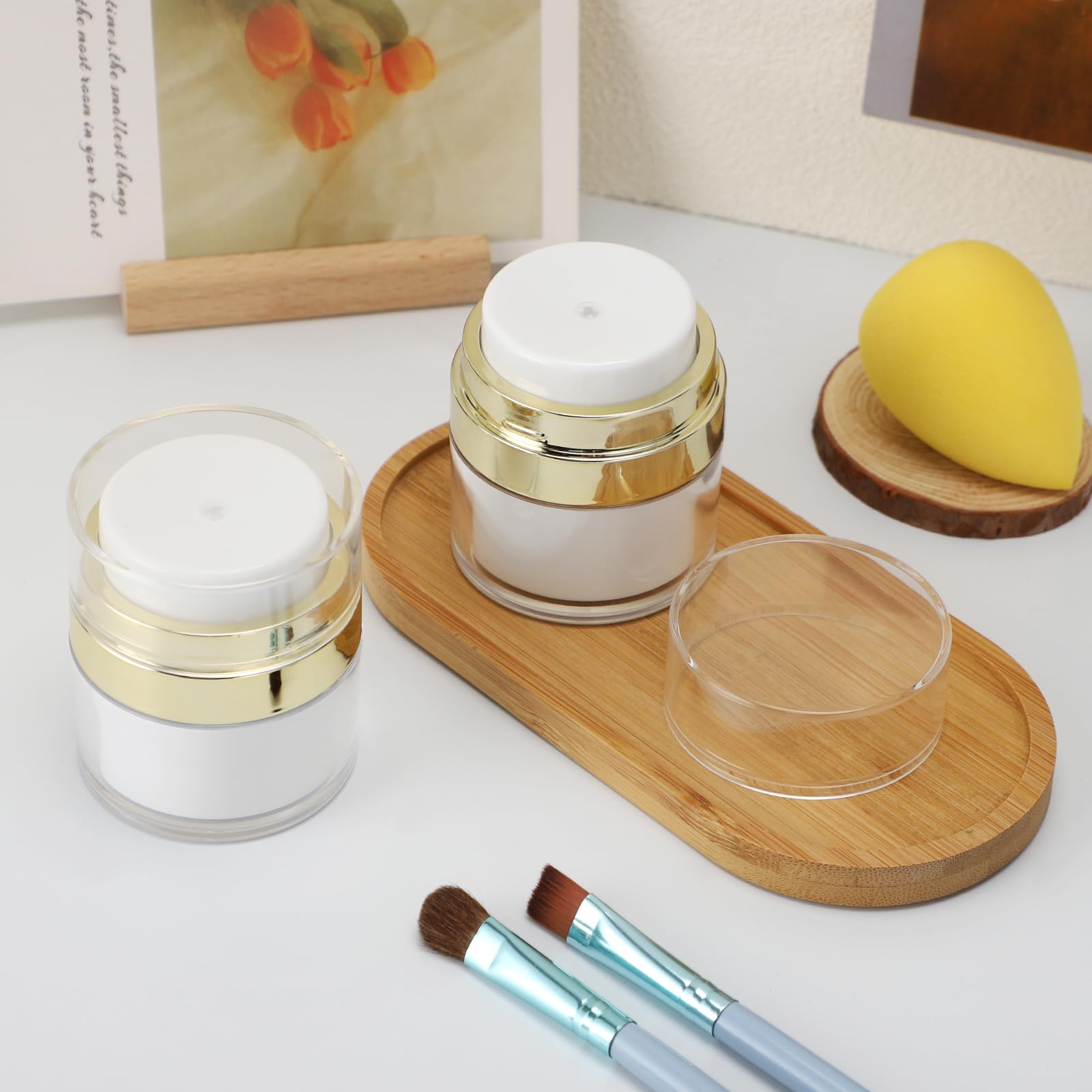 Segbeauty Contenitori Creme, 2 Pezzi 15g Dispenser a Pompa per Crema, Pompe Airless Dispenser Riempibile, Crema Vuoti Barattoli per Viaggio, Contenitori Viaggio per Lozione, Fondotinta Liquida