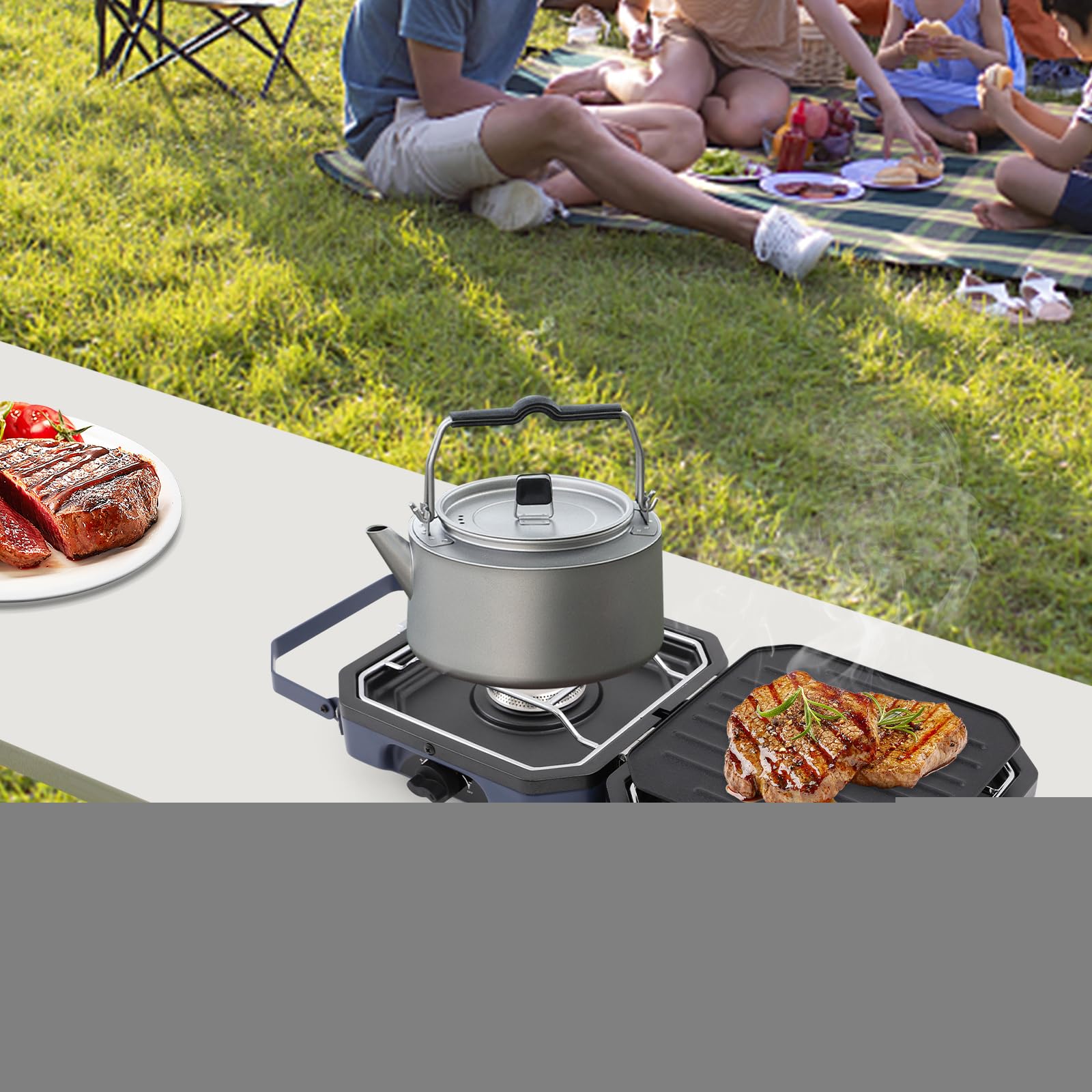 Hornillo de camping de gas, estufa de camping plegable con placa de parrilla, hornillo portátil de doble quemador, apto para camping, senderismo y cocina de emergencia