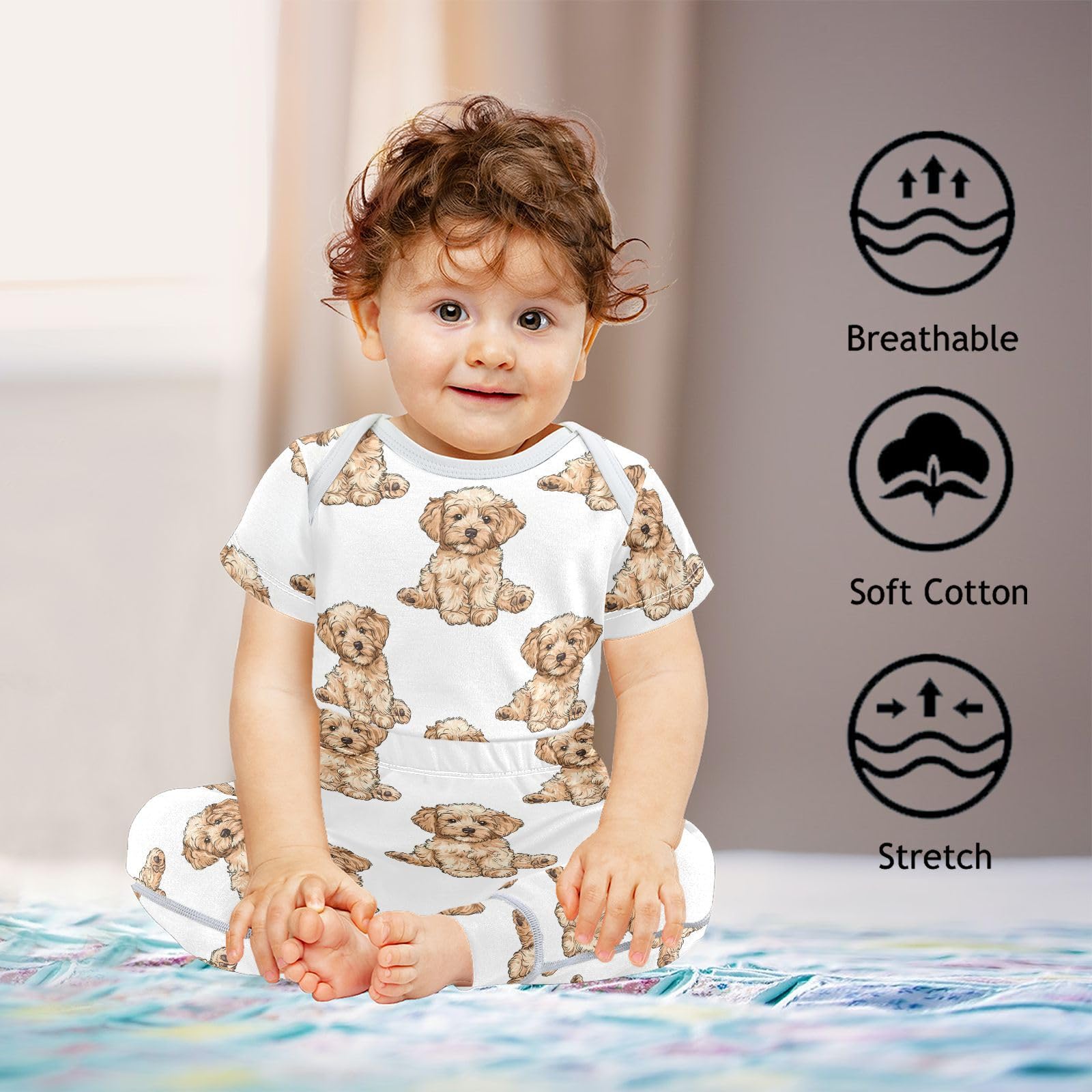 vvfelixl Baby Clothes Lovely Teddy Puppy Baby Bodysuits Set Unisex Short Sleeve Babys Pants Sets 0-3M