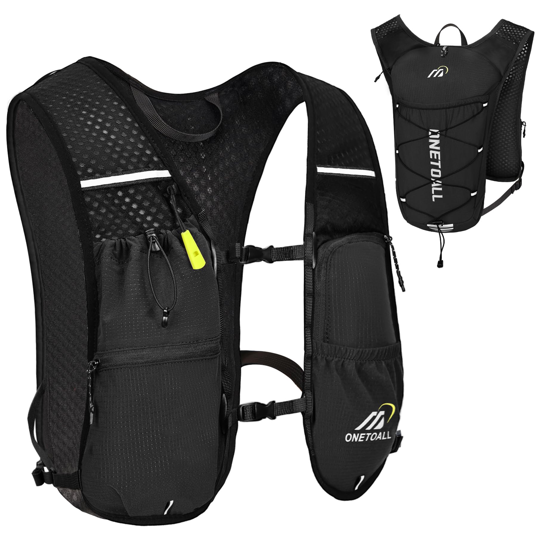 ONETOALL Running Vest Women 6L, Reflective Hydration Backpack Mens, Lightweight 150g for Trailrunning Hiking Marathon, Black Single Pack