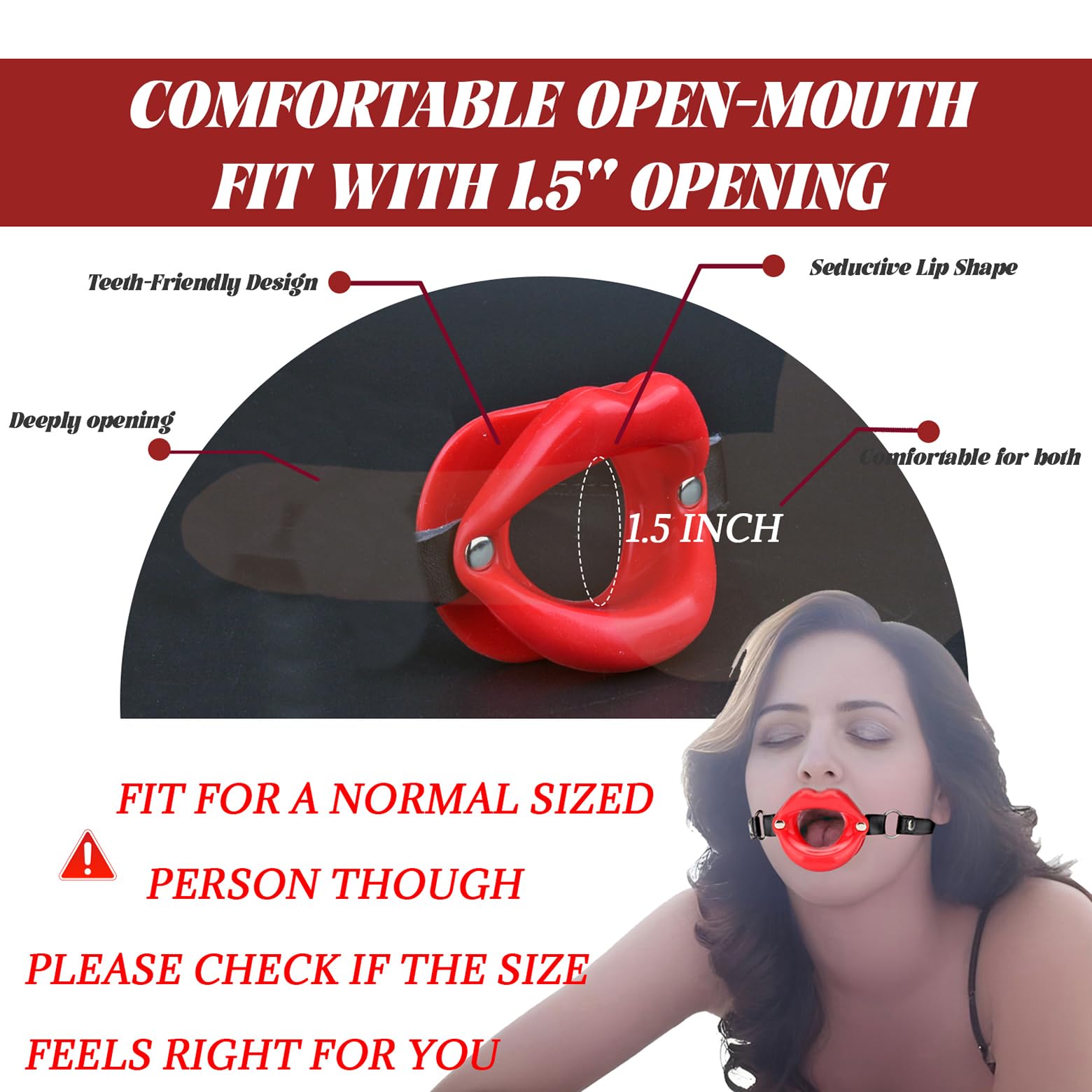 Sexy Silicone Lips Mouth Gag, 4cm PU Leather Ball Gag O-Ring for Couples BDSM Play, Slave Restraints SM Sex Toy Flirt for Men Women (): Red