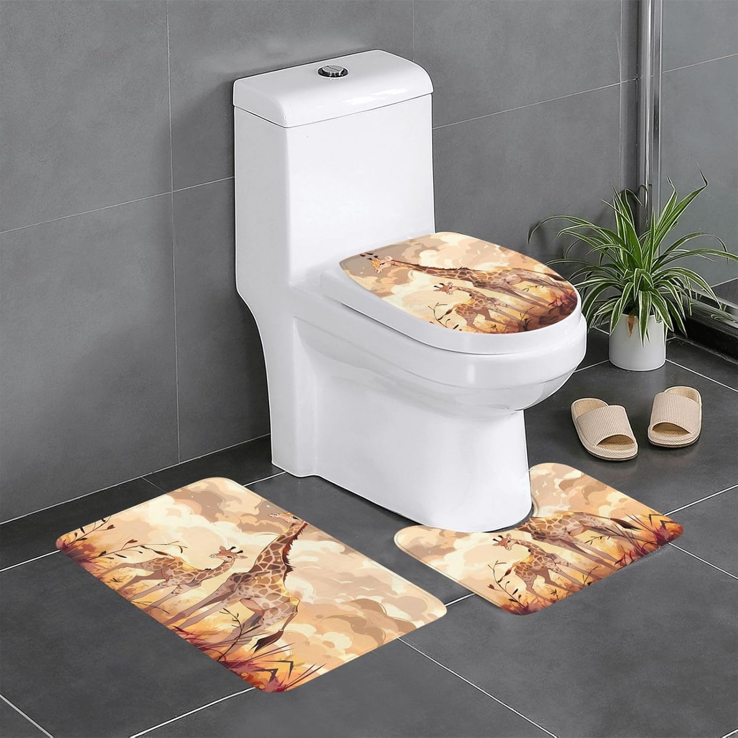 Badezimmer Teppich-Set Mit Ginkgo-Muster - Saugstark & Rutschfest