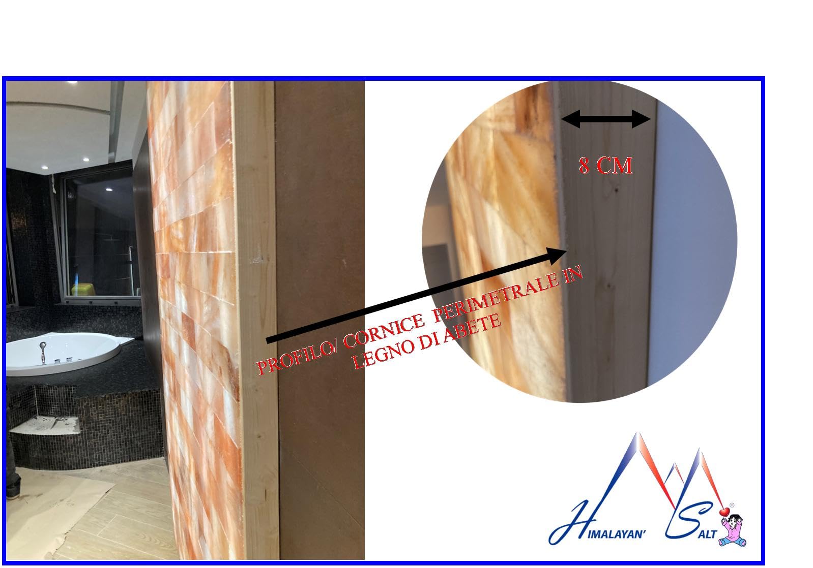 Sauna-Paneel für Wellness, Zuhause, Salzsteine, Salz, authentisch, verschiedene Größen mit Licht (H40 x L80 cm)