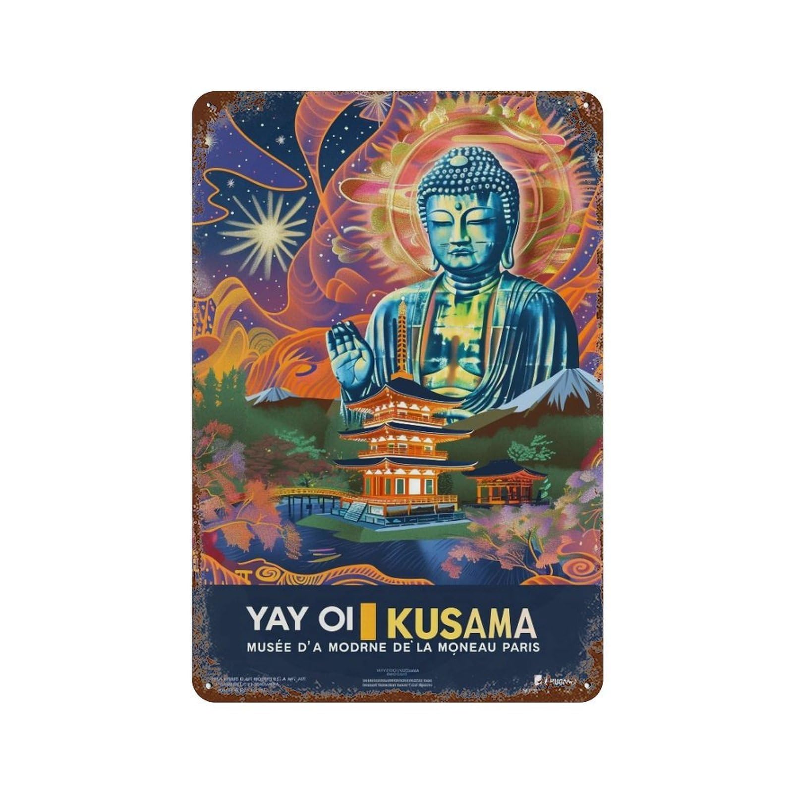 YHGERTKU Yayoi Kusama Buddha Landscape 03 Wall Art Retro Iron Vintage Metal Tin Sign Poster Modern Decor for Living Rooms Gift 30x20cm