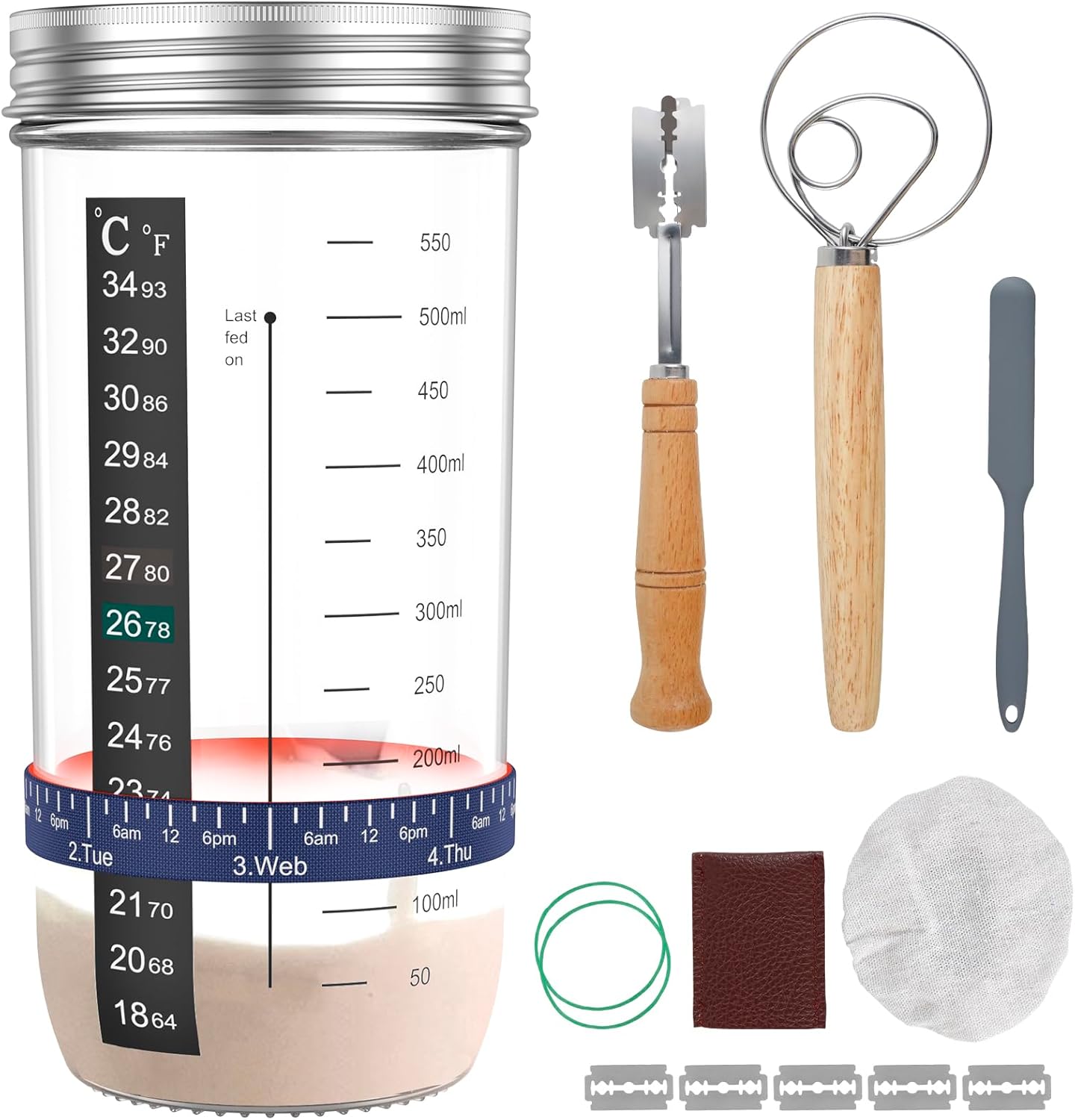 9Pcs Sourdough Starter Jar Kit with Scale, 24.6oz Heat Resistant