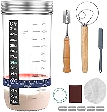9Pcs Sourdough Starter Jar Kit, Sourdough Starter Kit with Scale 730ml Heat Resistant Sourdough Starter Container with Lid Silicone Spatula Thermometer Glass Fermentation Tank for Sourdough Baking