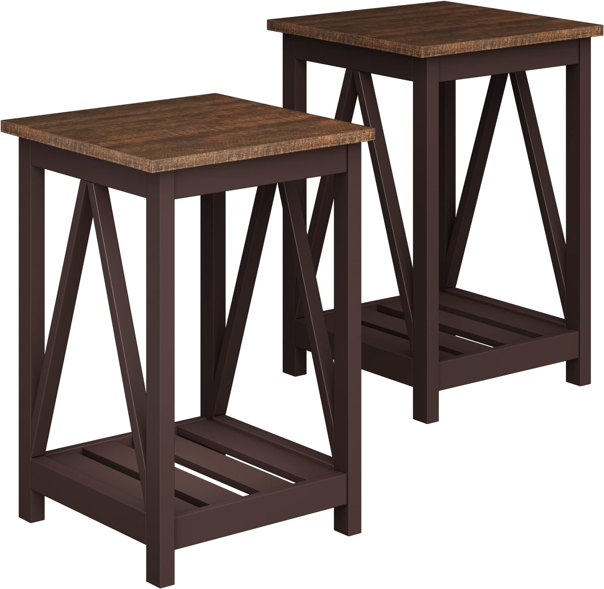 ChooChoo Farmhouse End Table, Rustic Vintage End Side Table with Storage Shelf for Small Spaces, Nightstand Sofa Table for Living Room, Bedroom Espresso 2 PackThe Forest Stewardship Council