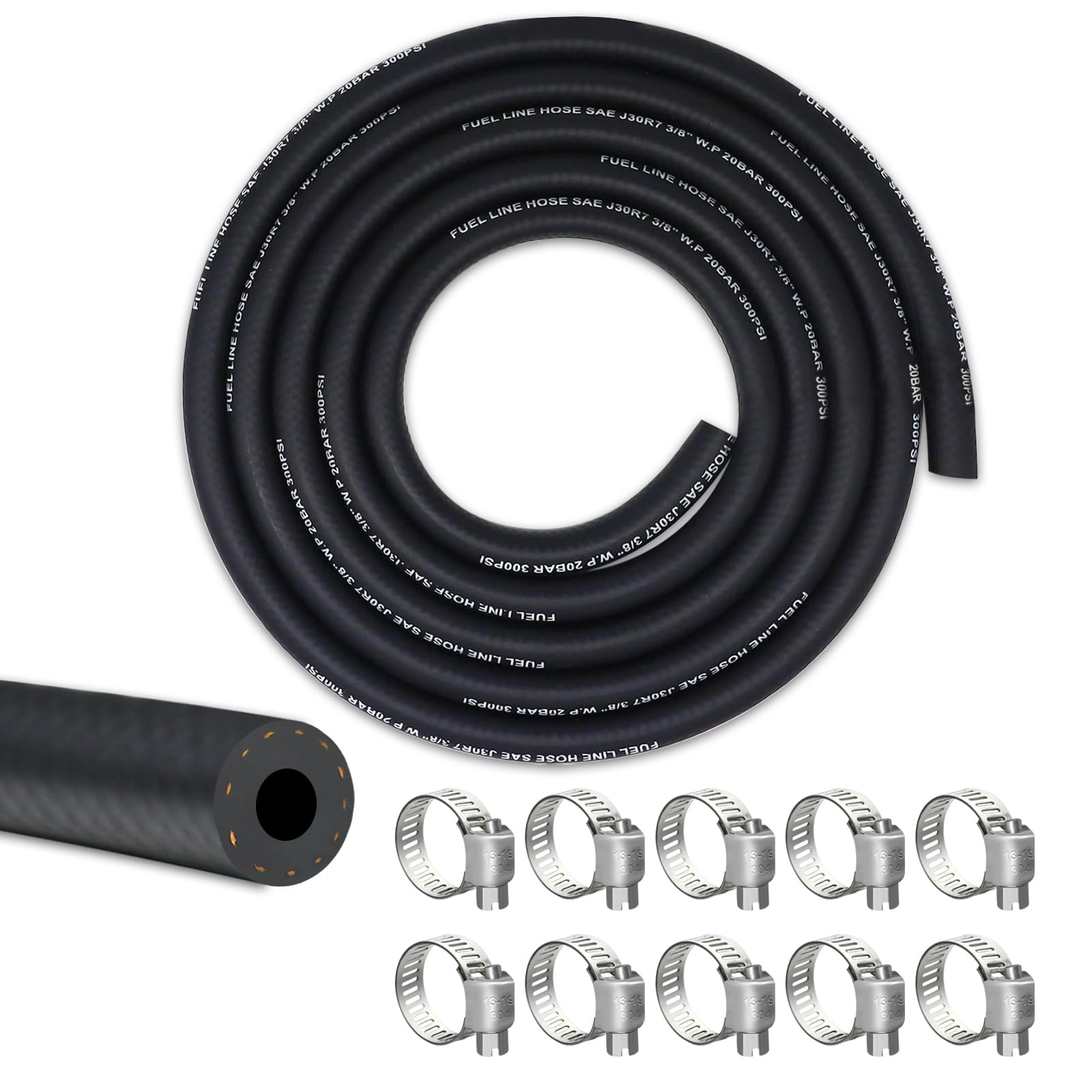 3/8 ID Fuel Line Hose NBR Rubber Gasoline Tube 10 FT, 300PSI Pressure