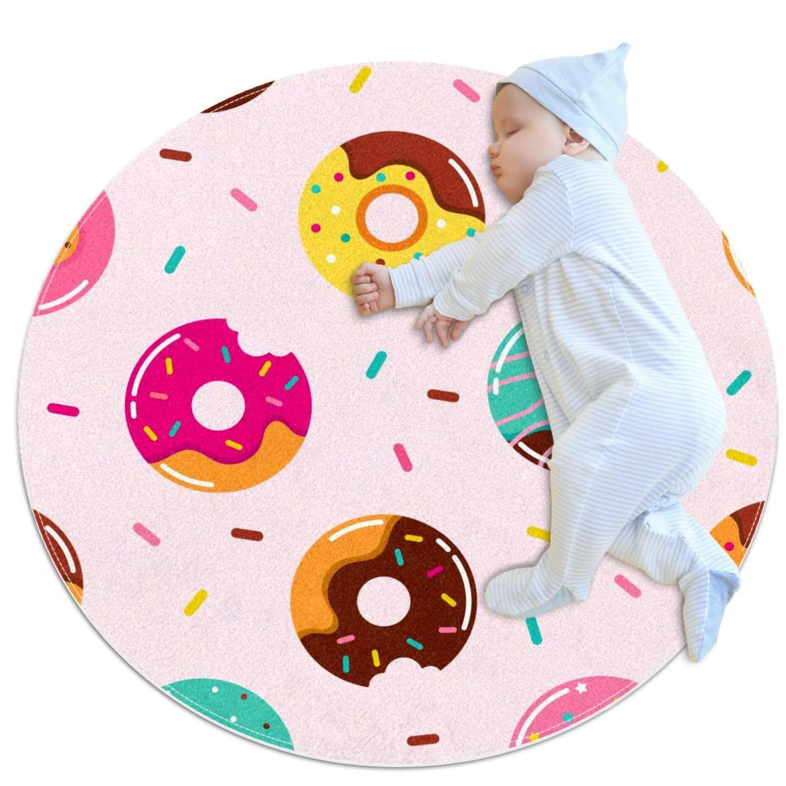 Tapis rond motifs de beignets 100x100cm chambre salon buanderie