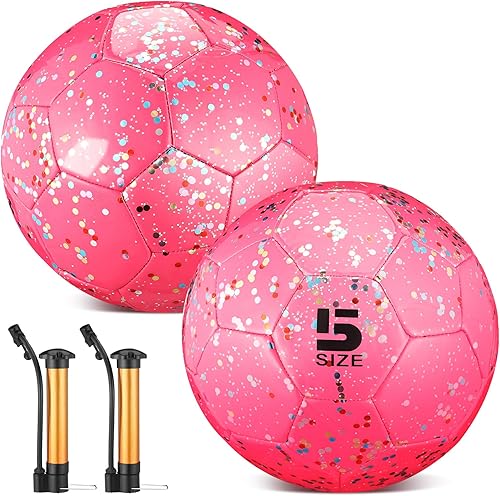 Juego de 2 pelotas de fútbol de Navidad tamaño 5 con bombas, suministros de donación de caridad cristiana, pelota oficial de partido, purpurina y