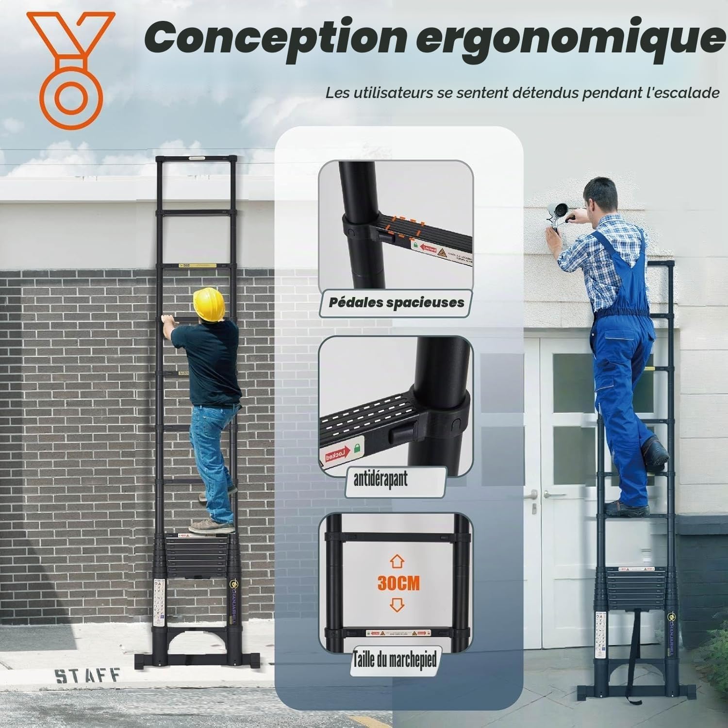 Échelle Télescopique Pliante en Aluminium 4,4m Noir