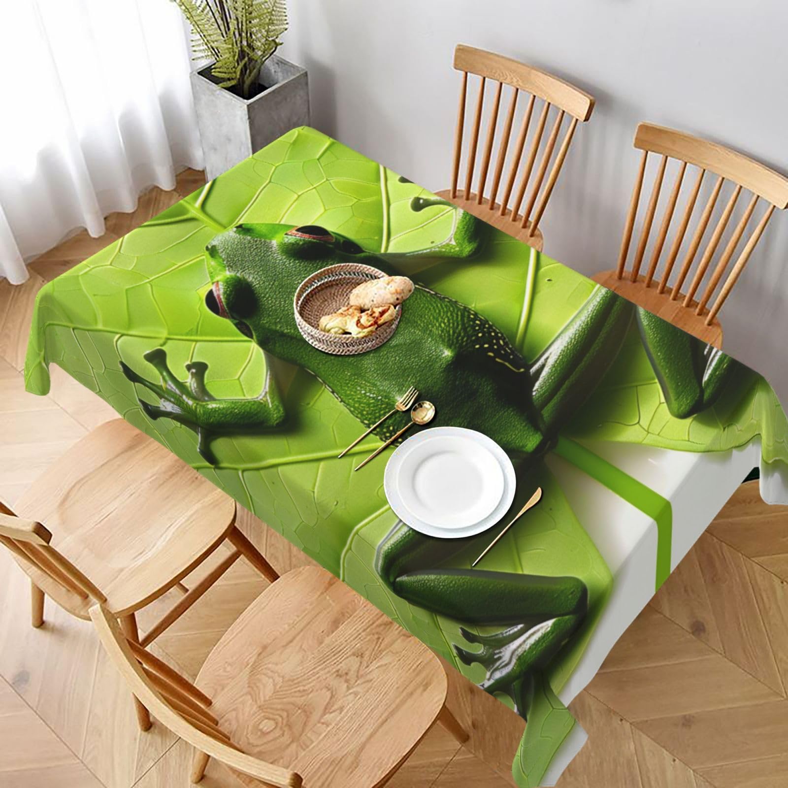 WPKJU Frog Leaves Printed Tablecloth 60x90 in Water Resistant Table Cover Washable Rectangle Table Cloth for Dining Tables