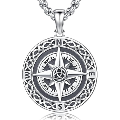 925 Sterling Silver Compass Necklace for Men Women Compass Pendant Christmas Gifts ...