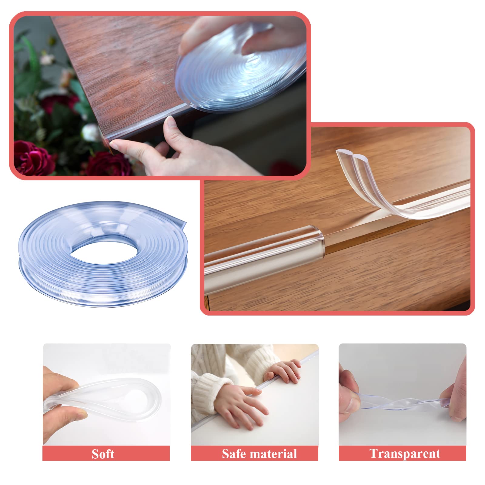 Protectores de esquinas para muebles, 19.7 pies (19.7 ft), tira de parachoques de silicona suave transparente con borde transparente para esquinas con cinta de doble cara para mesas, hogar 2