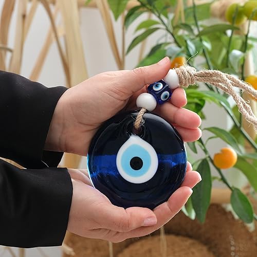 Miniatura 3 de BCS Decoración azul contra el mal de ojo para colgar en la pared del hogar, 3.5 pulgadas, cristal hecho a mano, amuleto turco de nazar de buena
