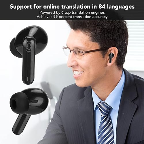 Miniatura 2 de Sanpyl Audífonos traductores de idiomas, 84 idiomas, 5 modos de traducción, traducción simultánea Bluetooth 5.1 en tiempo real, traductor Bluetooth