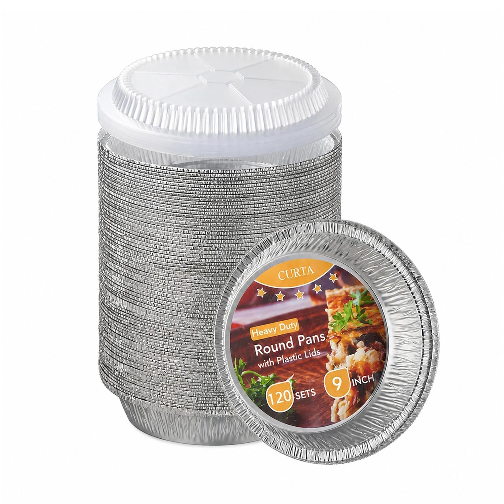 CURTA Sartenes redondas de aluminio con tapas transparentes (redondas de 9 pulgadas (paquete de 120)