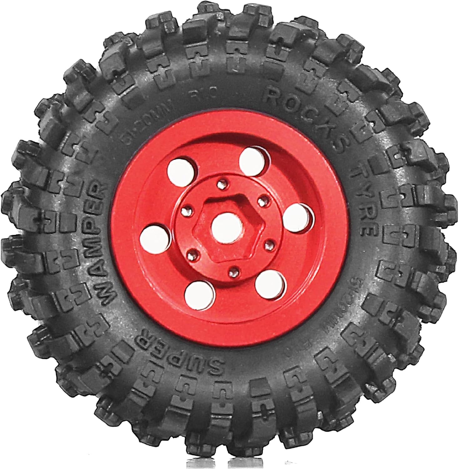 REDSPIDER 1.0 Beadlock Wheels and Tires（4pcs） 1.0 Crawler Tires 51 * 20mm 1.0 Wheel Color and Style are Optional 1/18 1/24 RC Crawler Tires for SCX24 TRX4M FMS FCX24 FCX18 AX24 ﻿ (Red（Circular Hole）)