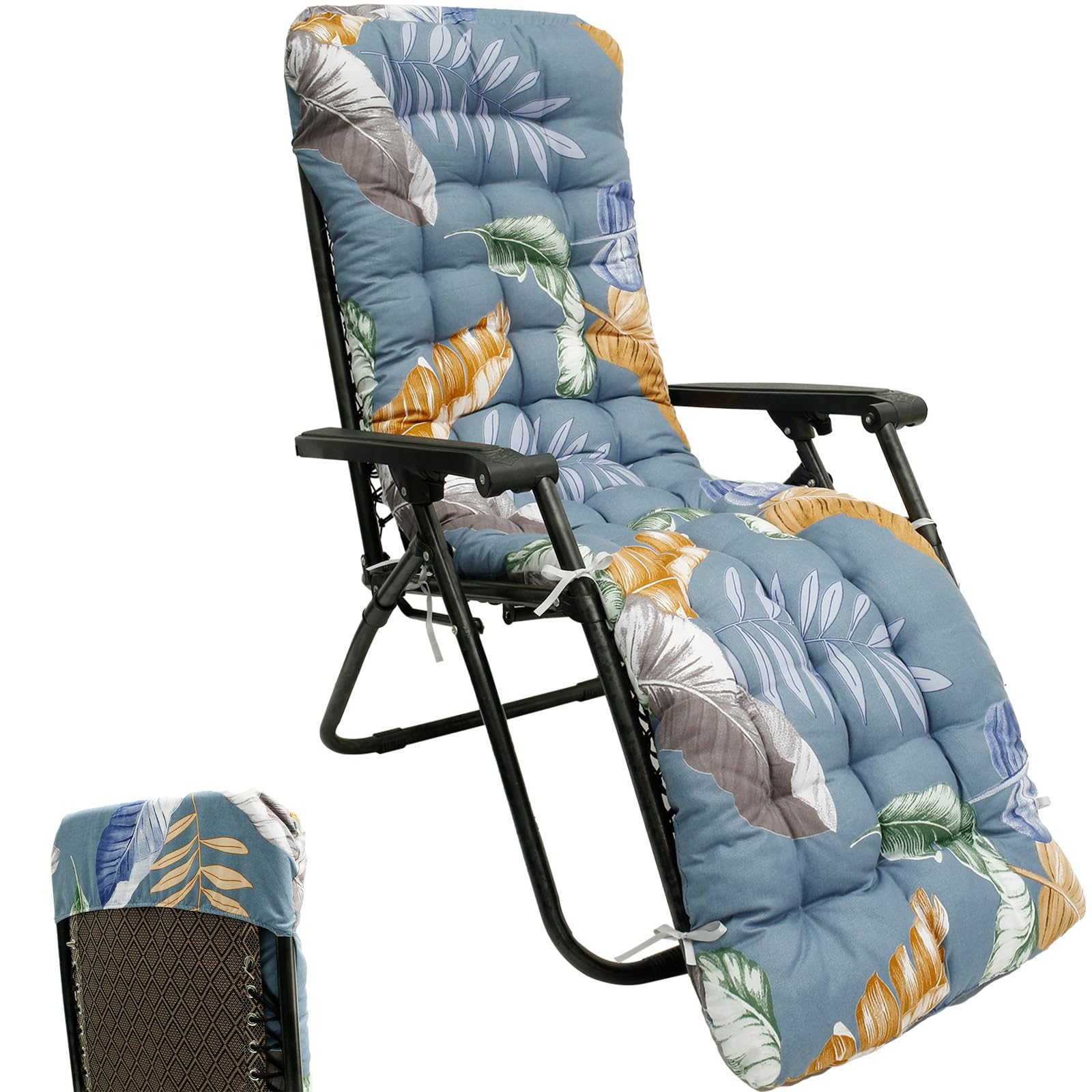 Jokapy Sun Lounger Cushion Only, 170*50CM with Backrest Ties, Thicken Comfortable Sunbed Cushions, Garden Chair Cushion Memory Foam Pad Recliner Chair Cushion for Porch Swing Patio Lounge