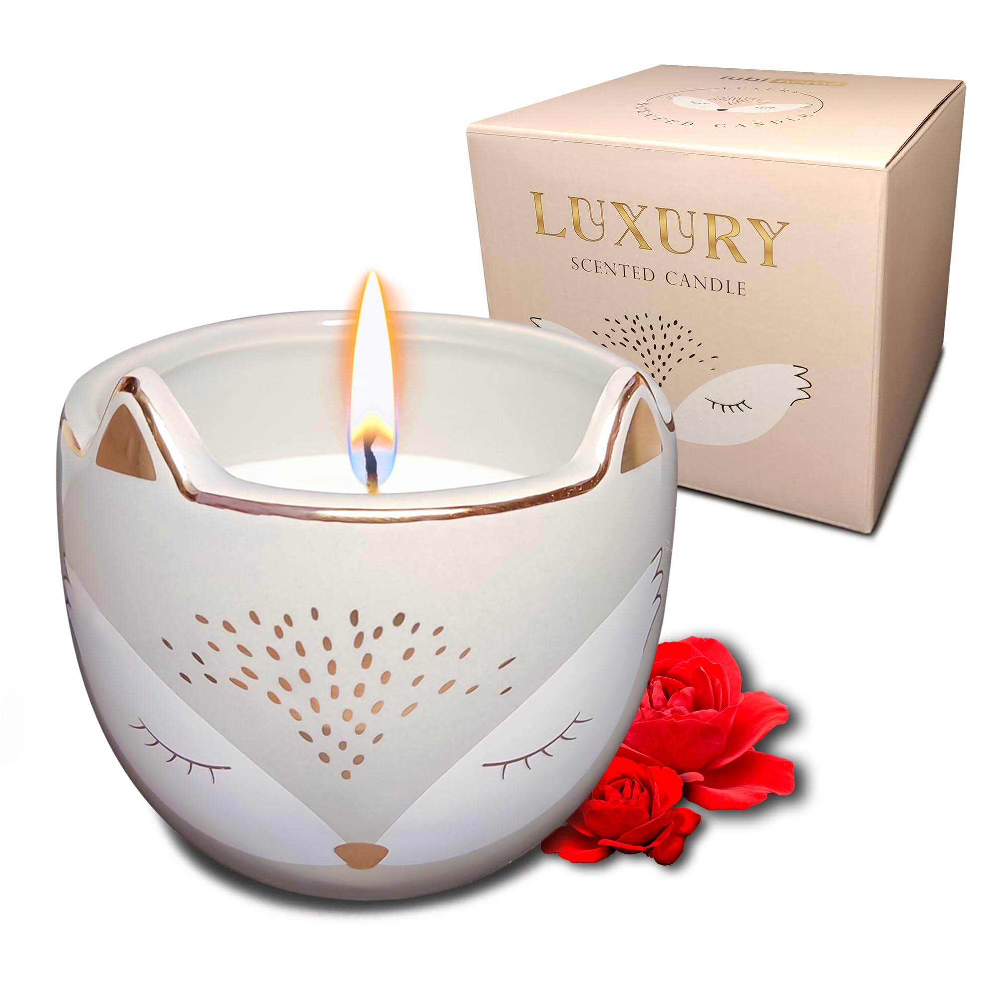 iubihome - Vela Decorativa Original en Forma de Zorro, Vela Aromatica en Caja de Regalo, Vela Perfumada para el Hogar