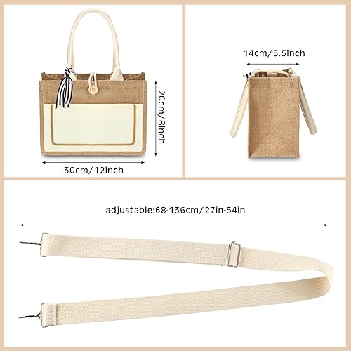 Miniatura 2 de Silkfly Paquete de 12 bolsas de yute de arpillera de 11.81 x 7.87 x 5.51 pulgadas, bolsas de playa de arpillera con asas, bonito regalo para mujeres