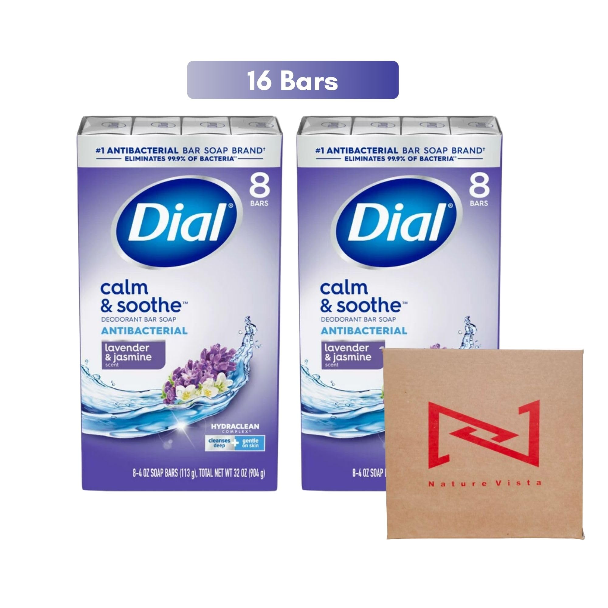Nature VistaLavender & Jasmine Dial_s Soap Bar 4-Oz (Pack of 16 Bars), Deodorant Bar Soap with Lavender & Jasmine Scent Inside Box