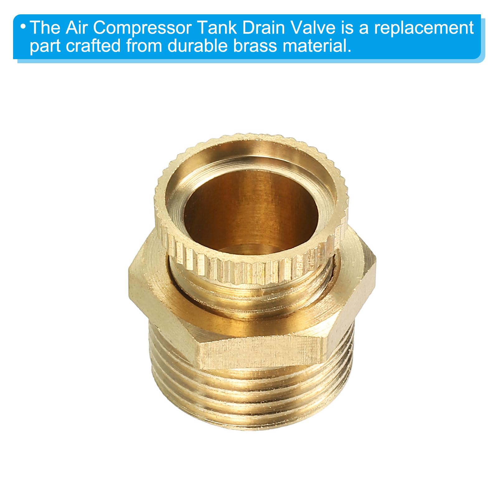 PATIKIL Air Compressor Tank Drain Valve, 2 Pack G 3/8" Brass Air Compressor Drain Valve Replacement Part, Gold - Image 4