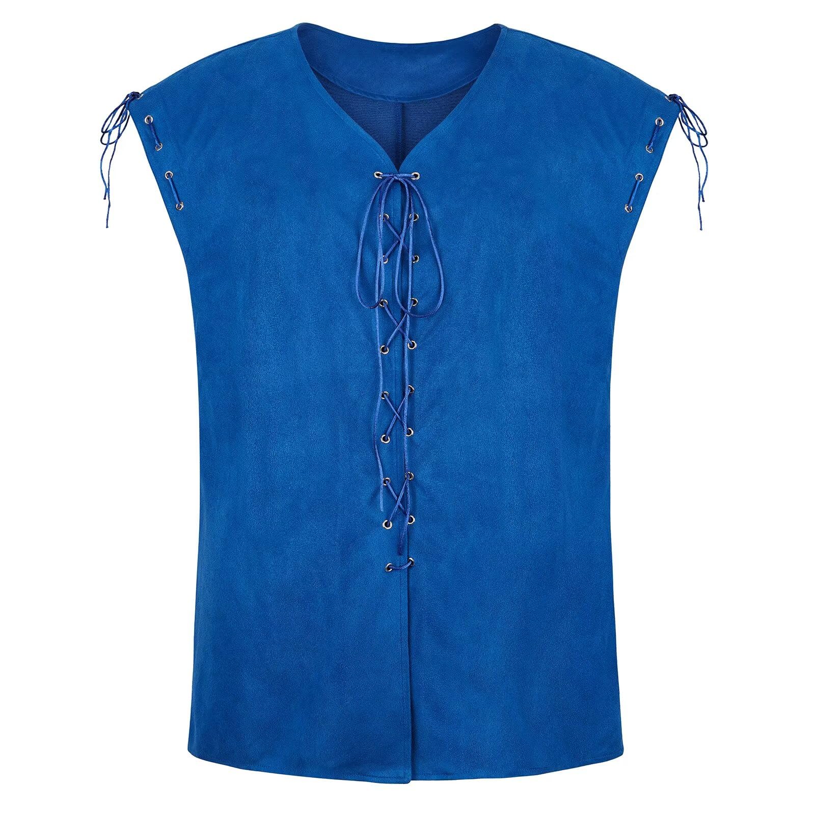 Renaissance Mens Costume Suede Leather Reversible Vest Medieval Pirate Gothic Waistcoat Lace-Up Victorian Halloween Blue S