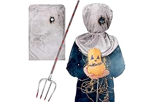 Halloween Prank Party Burlap Costume Set Includes Balaclava Mask and Fork with Blood