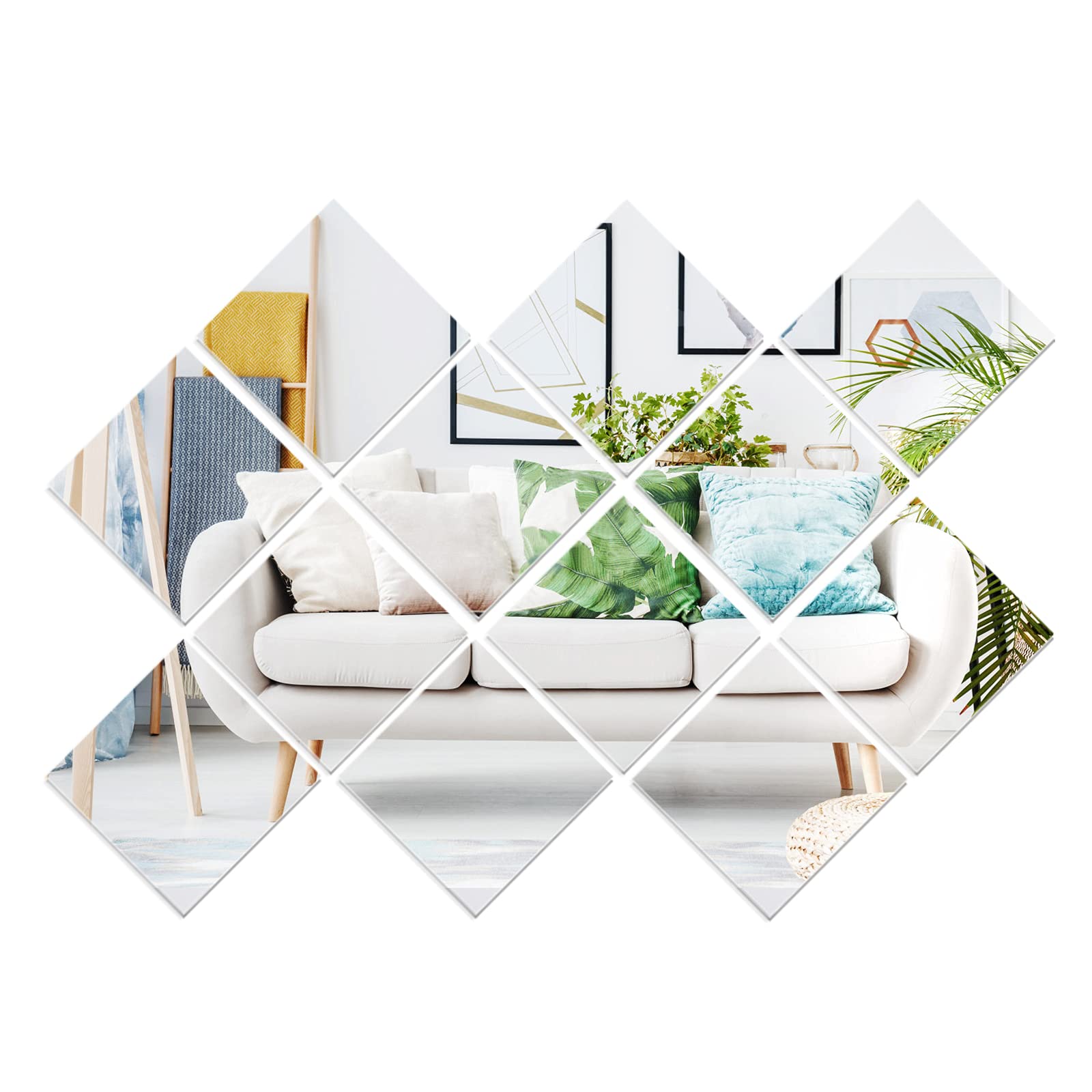 12 Pieces Removable Acrylic Mirror Setting Wall Sticker Decal for Home Living Room Bedroom Decor (15 x 15 cm)