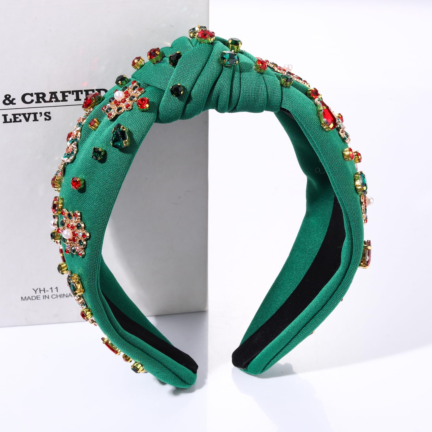 Christmas Headband Women Holiday Accessories Beaded Xmas Bow Tree Snowflake HOHOHO Knotted Headband Red Green Crystal Pearl Top Knot Festive Holiday Gifts - Image 5