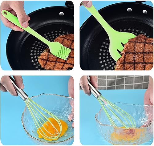 Miniatura 4 de Juego de utensilios de cocina de silicona, 5 piezas, juego de utensilios de cocina de silicona, seguro y fácil de lavar, adecuado para cocina (verde)