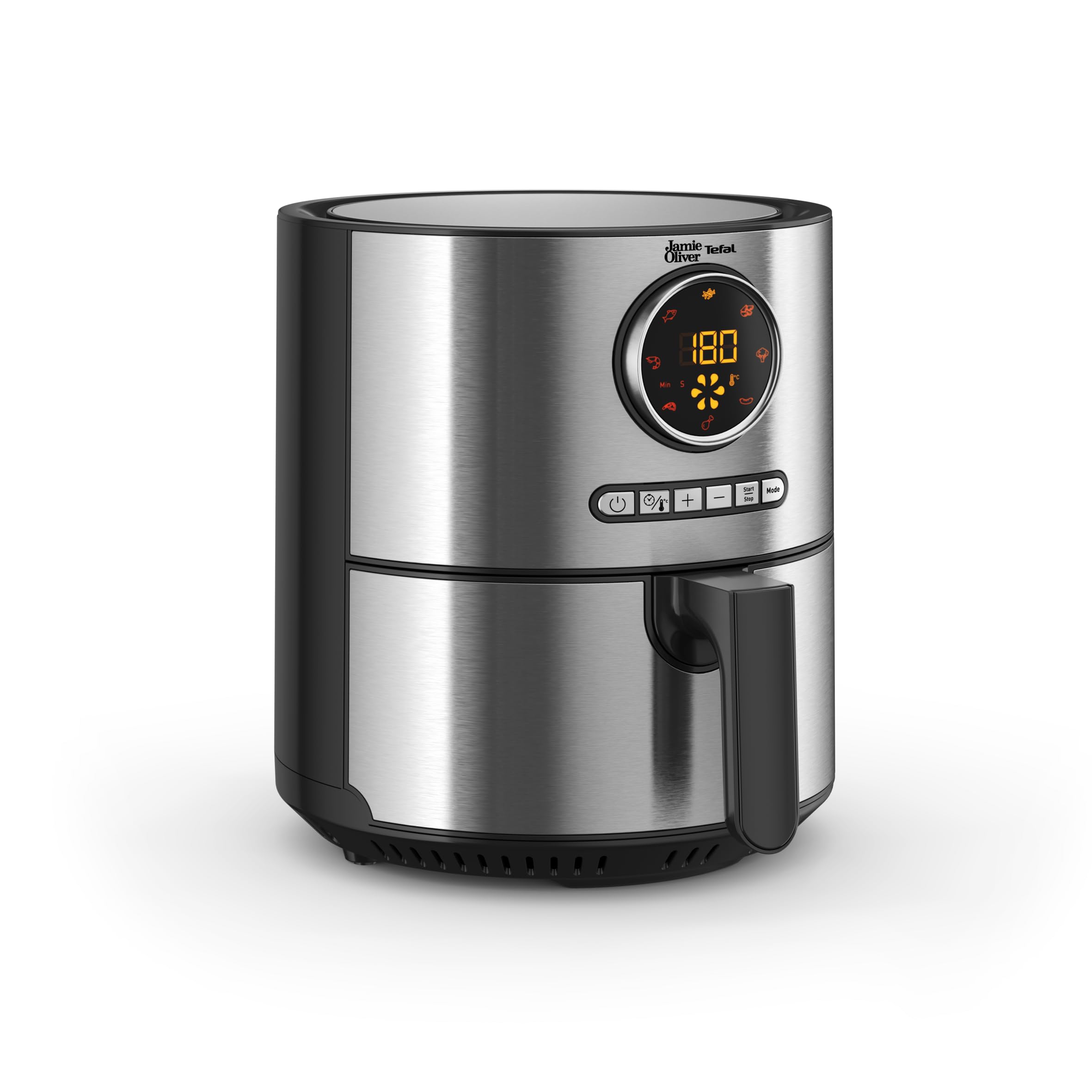 Jamie Oliver by Tefal EY11JD10 Freidora de aire caliente, 1630 W, capacidad XL (4,2 L), ajuste de temperatura de 80 °C a 200 °C, pantalla táctil, 8 programas automáticos, acero inoxidable