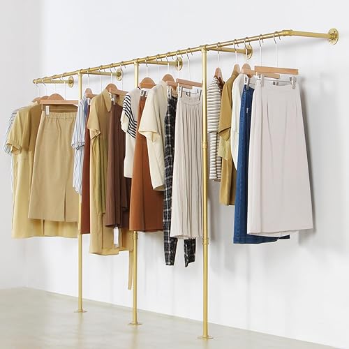 Vista 12 de Perchero industrial de tubería, resistente montado en la pared, barra de ropa de hierro negro, estante de exhibición minorista, organizador de ropa