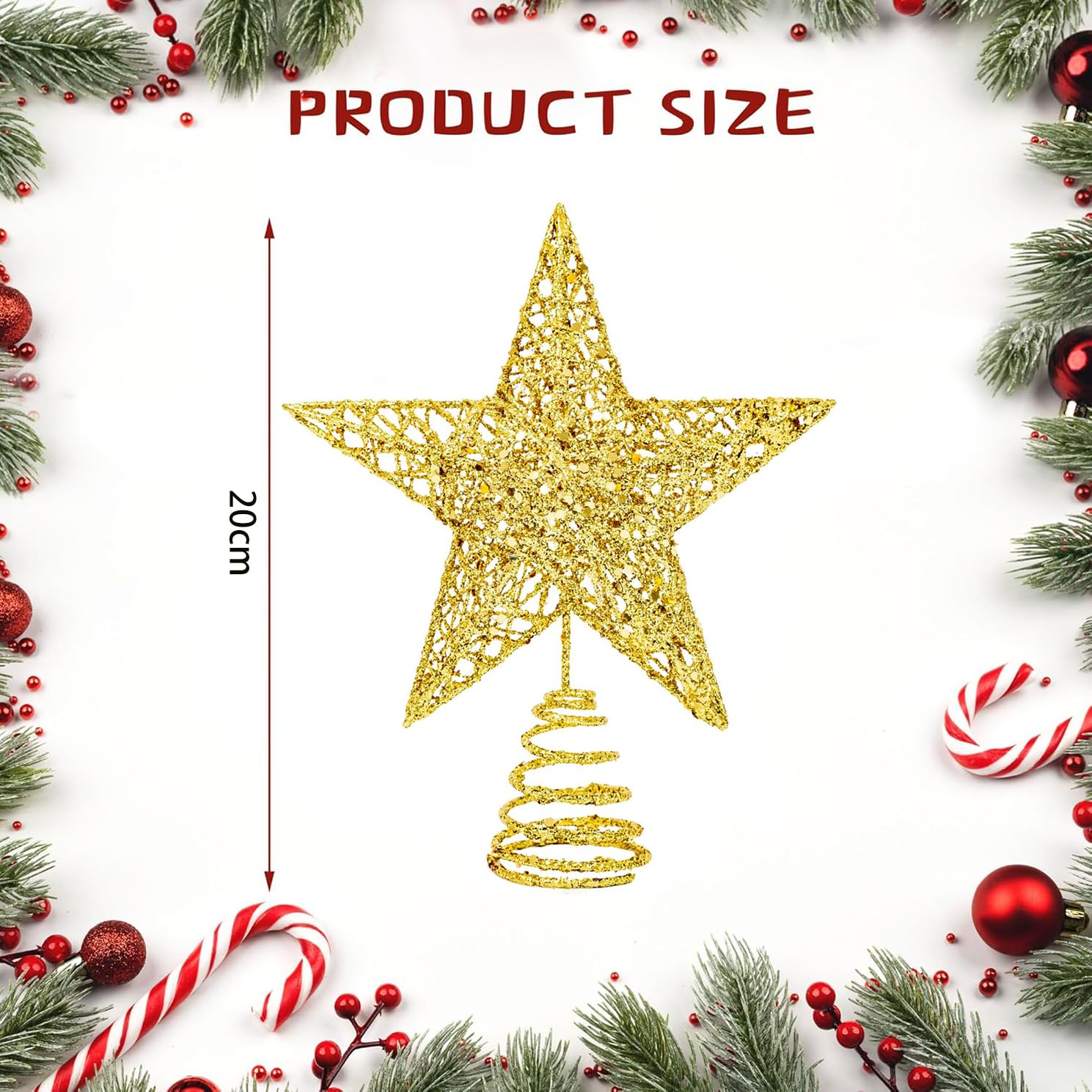 Stella Puntale Per Albero Di Natale 20 Cm – Decorazione Top Tree In Plastica Dorata