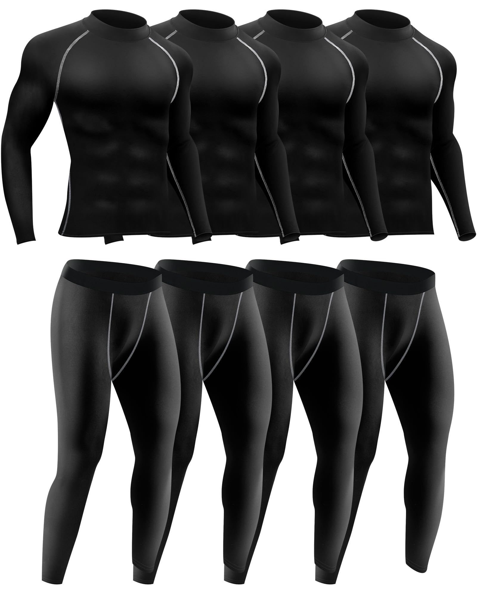 4/6 Set Men's Compression Shirts Pants Long Sleeve Base Layer Set Thermal Underwear for Men Running Gym Yoga Sports-image-35
