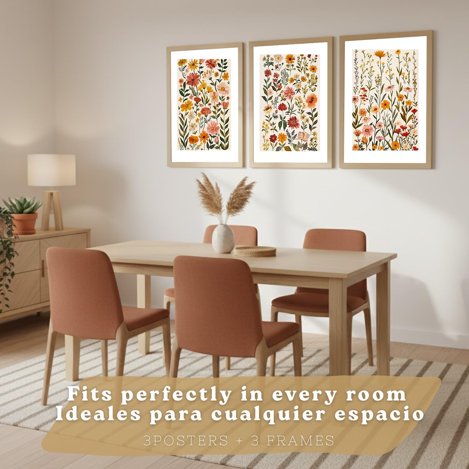 Nacnic Lot De 3 Affiches Fleurs Sauvages – Décoration Murale Champêtre, Salon Moderne Chambre Cuisine Salle De Bain A3 Cadre En Bois Léger