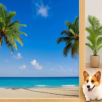 Decorative Window Film Tropical Trees 95% Privacy Window Cling Gray Green Anti-UV Glass Sticker Window Covering for Home Office Decorative,19.7"x31.5"